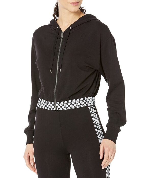 マイケルコース レディース パーカー・スウェット アウター Checker Crop Zip-Up Hoodie Black