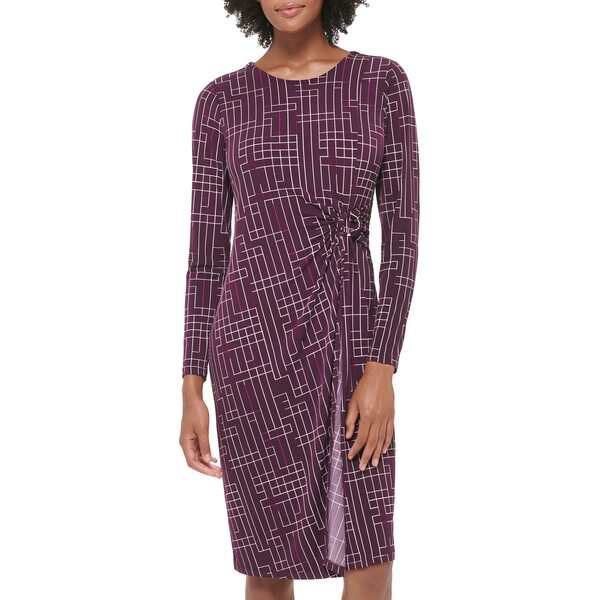 カルバンクライン レディース ワンピース トップス Printed Faux Wrap Dress w/ Hardware Aubergine/Multi