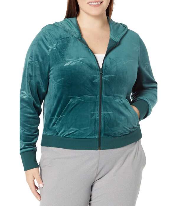 リーボック レディース パーカー・スウェット アウター Plus Size Classics Velour Shrunken Zip-Up Sweatshirt Forest Green