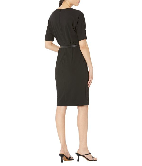 カルバンクライン レディース ワンピース トップス Scuba Crepe Dress with Belt and Sleeve Button Detail Black