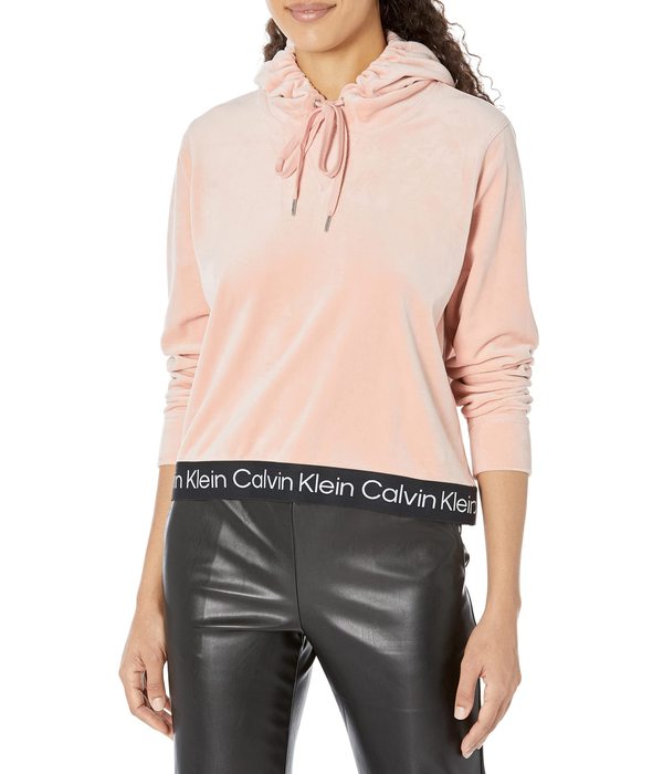 カルバンクライン レディース パーカー・スウェット アウター Crop Hoodie with Logo Tape Blushの通販は 12,565円