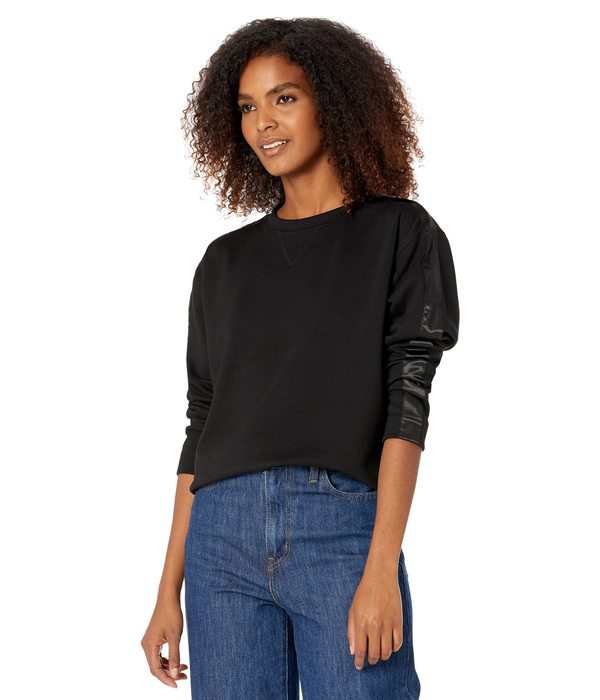 カルバンクライン レディース パーカー・スウェット アウター Crew Neck with Sleeve Ribbon Black