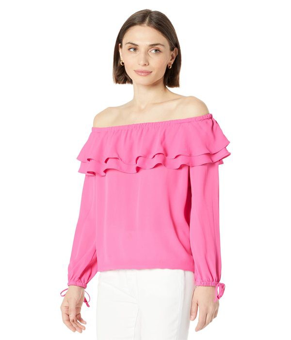 マイケルコース レディース シャツ トップス Petite Ruffle Peasant Top Cerise