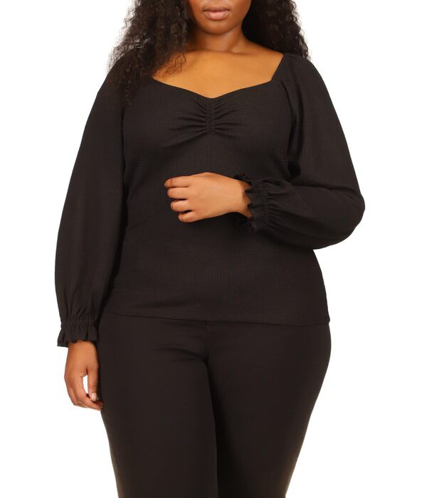 マイケルコース レディース シャツ トップス Plus Size Long Sleeve Puff Sleeve Ruched Top Black