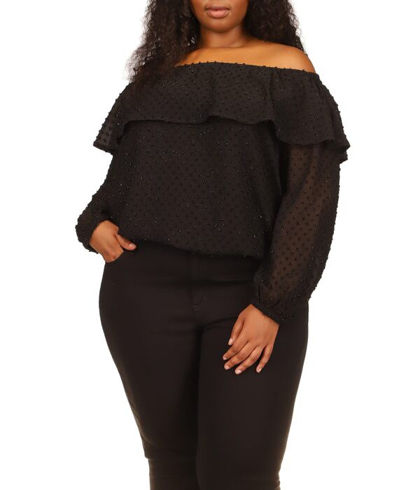 マイケルコース レディース シャツ トップス Plus Size Clip Chiffon Off Shoulder Top Blackの通販は