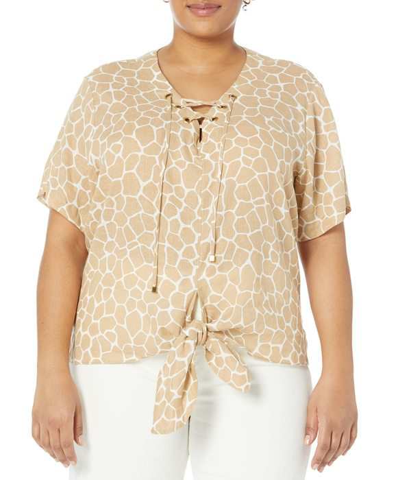 マイケルコース レディース シャツ トップス Plus Size Giraffe Grommet Neck Top Khaki