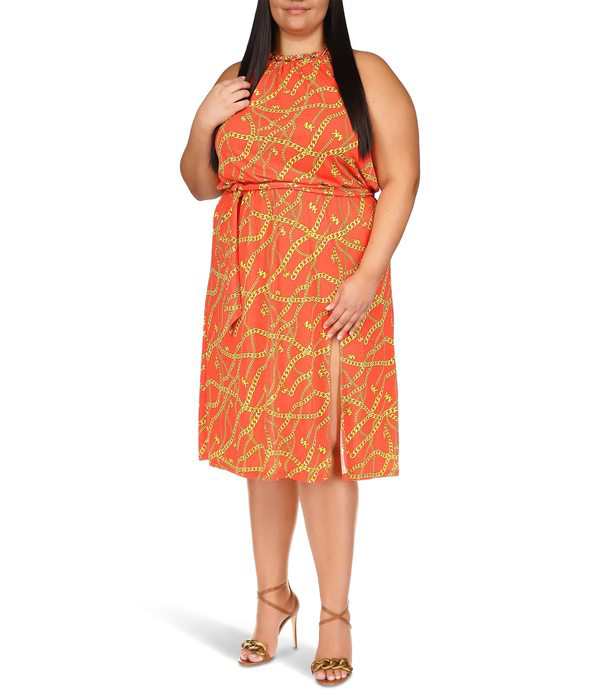 マイケルコース レディース ワンピース トップス Plus Size Chain Neck Midi Dress Optic Orange