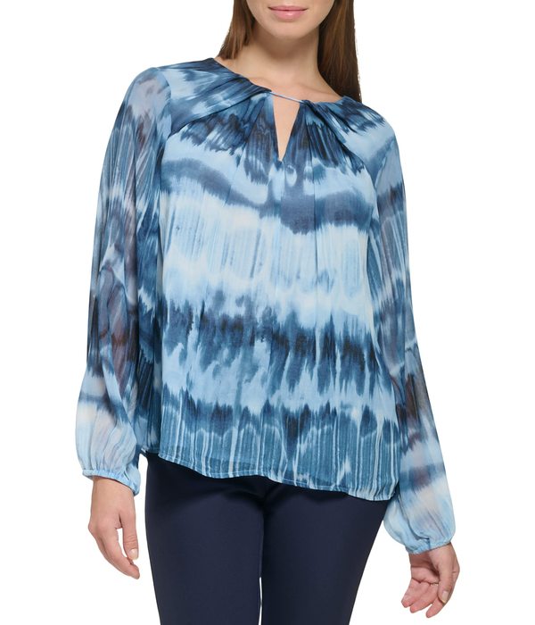 カルバン・クライン   Shirred Front Long Sleeve レディース シャツ トップス Dusk カルバンクライン レディース シャツ トップス Printed Shirred