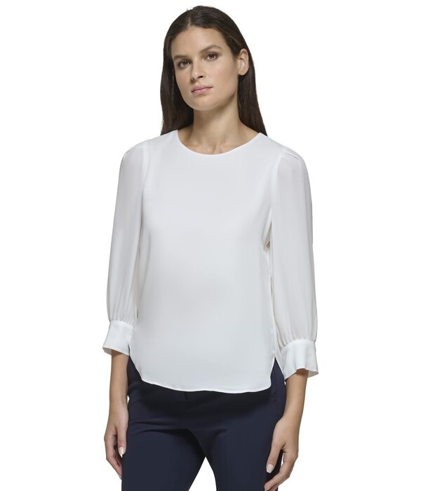 トミー ヒルフィガー レディース シャツ トップス Long Sleeve Tie Puff Sleeve Top Ivory