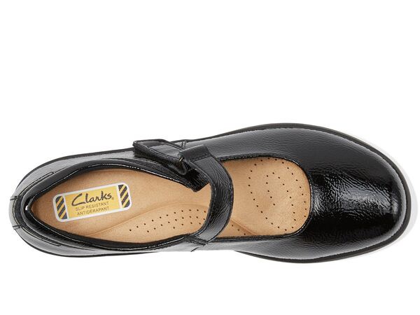 クラークス レディース サンダル シューズ Talene Ave Black Crinkle Patent Syntheticの通販は