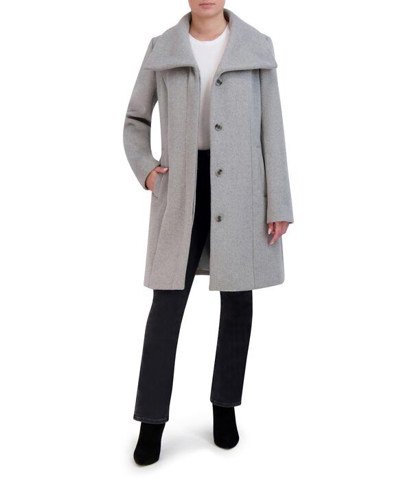 コールハーン レディース コート アウター Double Face Wool Button-Up Coat with Convertible Collar Light Grey