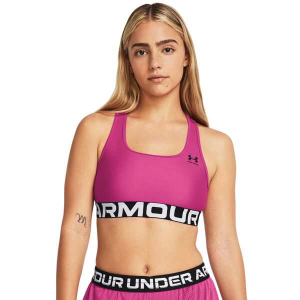 アンダーアーマー レディース ブラジャー アンダーウェア HeatGear Authentics Mid Impact Branded Sports Bra Astro Pink/Black