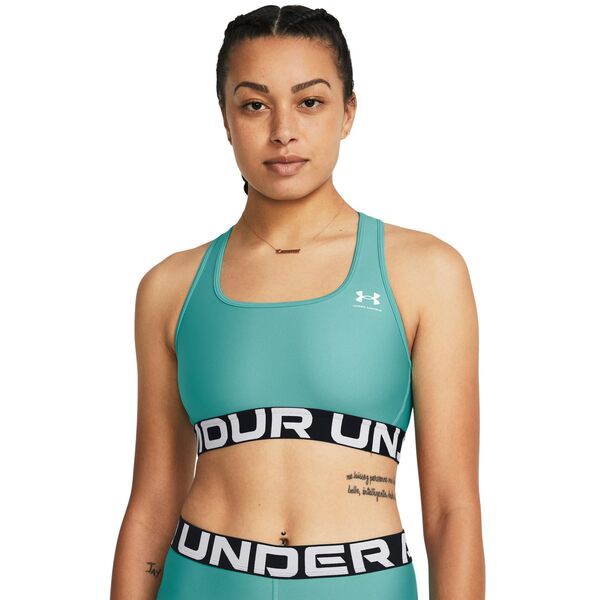 アンダーアーマー レディース ブラジャー アンダーウェア HeatGear Authentics Mid Impact Branded Sports Bra Radial Turquoise/White