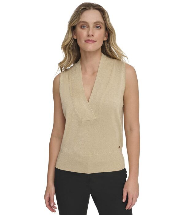 トミー ヒルフィガー レディース ニット・セーター アウター Sleeveless Sweater Biscuit Heather/Goldの通販は