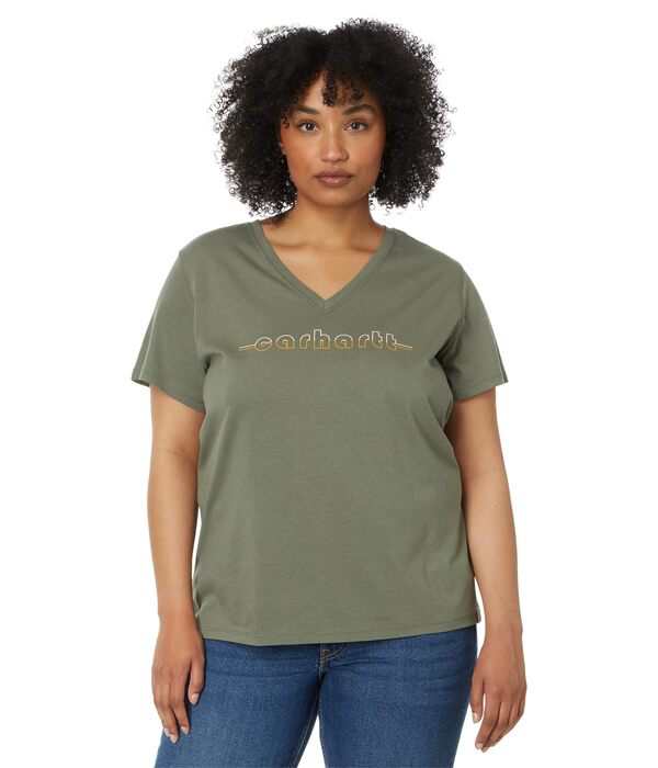 カーハート レディース シャツ トップス Relaxed Fit Lightweight Short Sleeve Carhartt Graphic V-Neck T-Shirt Dusty Olive