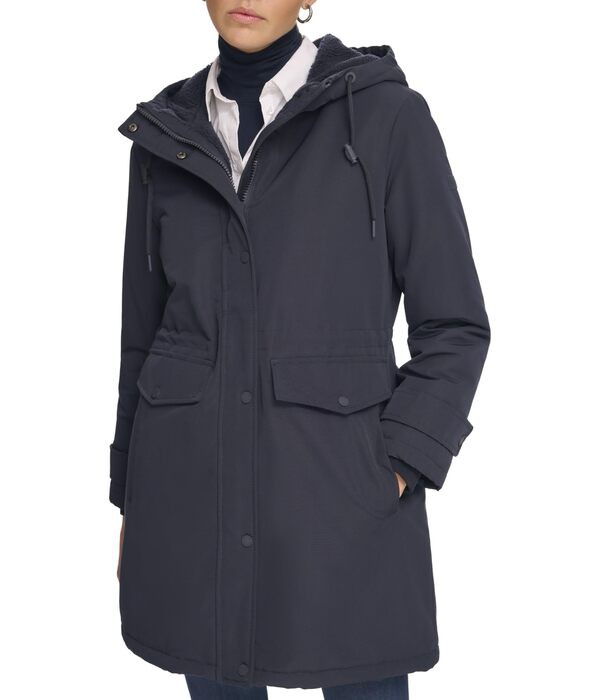 カルバンクライン レディース コート アウター Parka with Faux Sherpa Hood Navy