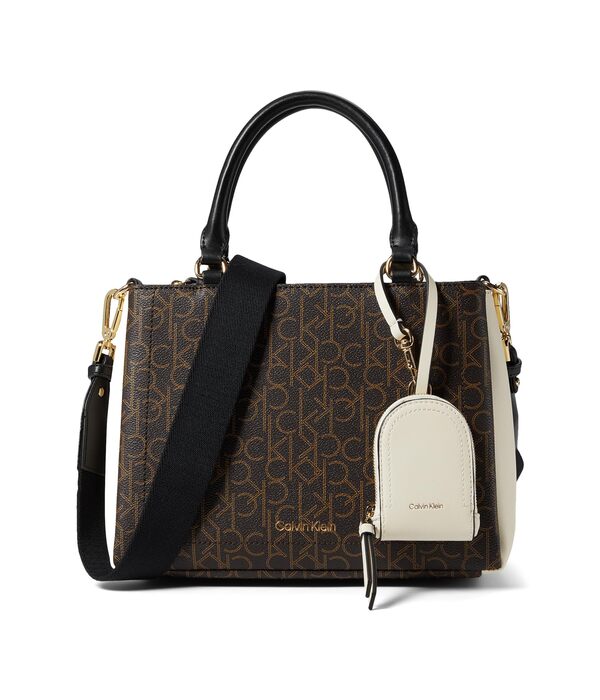 カルバンクライン レディース ハンドバッグ バッグ Sanya Signature Satchel Brown/Khaki/Black/Whiteの通販は