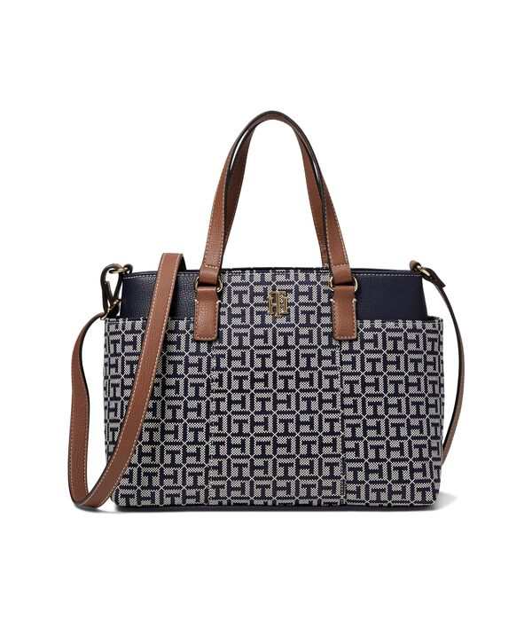 トミー ヒルフィガー レディース ハンドバッグ バッグ Evelyn II Convertible Satchel-Square Monogram Jacquard Light Stone/Tommy Navyの通販は
