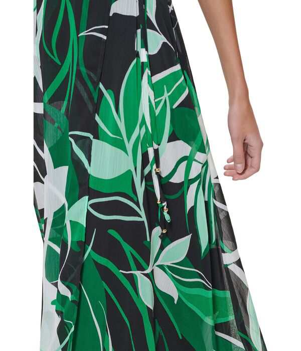 カルバンクライン レディース ワンピース トップス V-Neck Chiffon Midi Dress Fern Multi