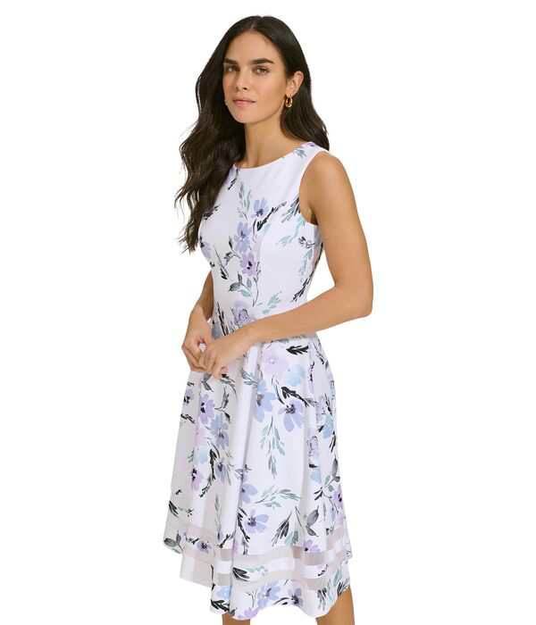 カルバンクライン レディース ワンピース トップス A-Line Printed Scuba Dress with Illusion Hem Detail Opal Multi