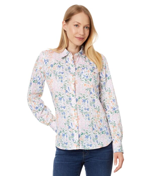 トミー ヒルフィガー レディース シャツ トップス Sea Garden Roll Tab Bright White Multiの通販は 16,980円