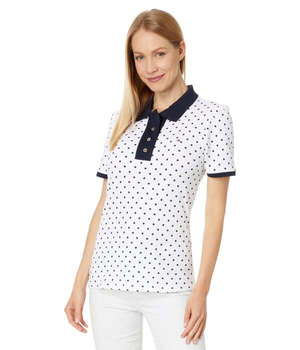 トミー ヒルフィガー レディース シャツ トップス Puff Sleeve Dot Interlock Polo Bright White/Sky Captain