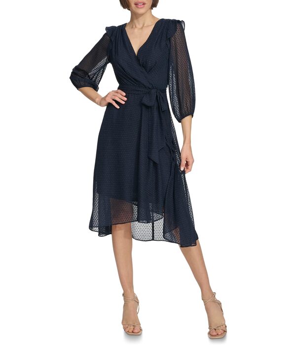 トミー ヒルフィガー レディース ワンピース トップス Dot Faux Wrap Dress Sky Captain