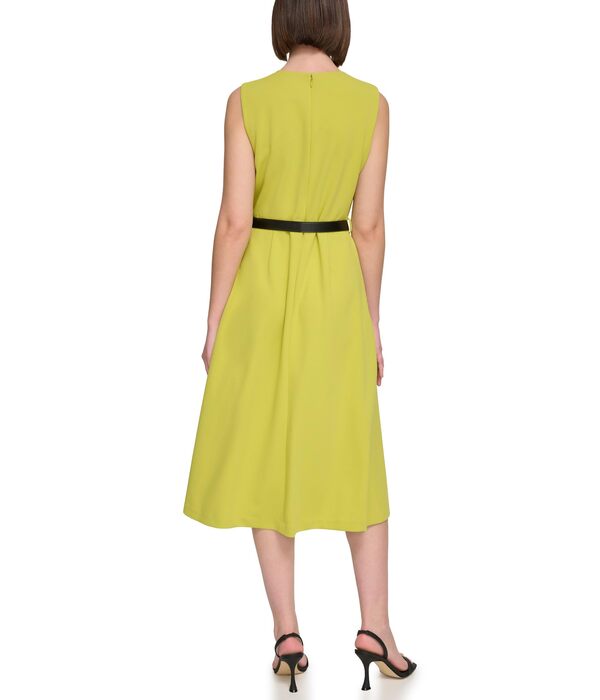 カルバンクライン レディース ワンピース トップス Sleeveless Scuba Crepe Belted Midi Dress Celeryの通販は