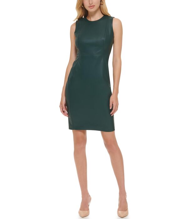 カルバンクライン レディース ワンピース トップス Faux Leather Sleevless Sheath Malachiteの通販は