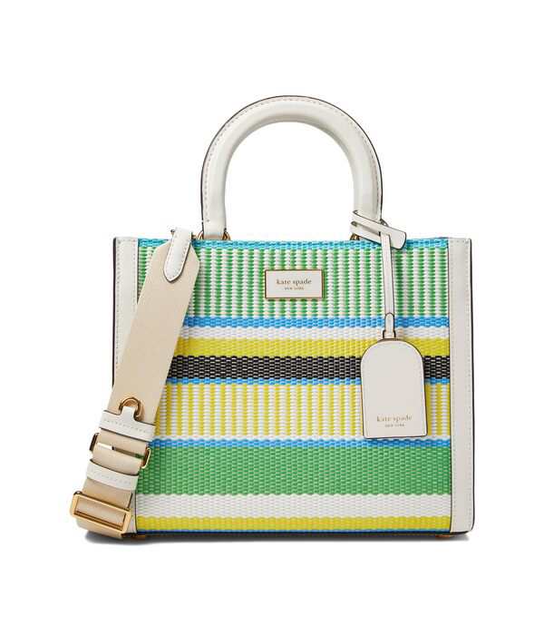 ケイトスペード レディース ハンドバッグ バッグ Manhattan Striped Woven Straw Small Tote Green Multi