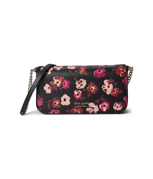 ケイトスペード レディース ハンドバッグ バッグ Devin Fall Poppies Embossed Saffiano Leather Flap Chain Wallet Black Multi