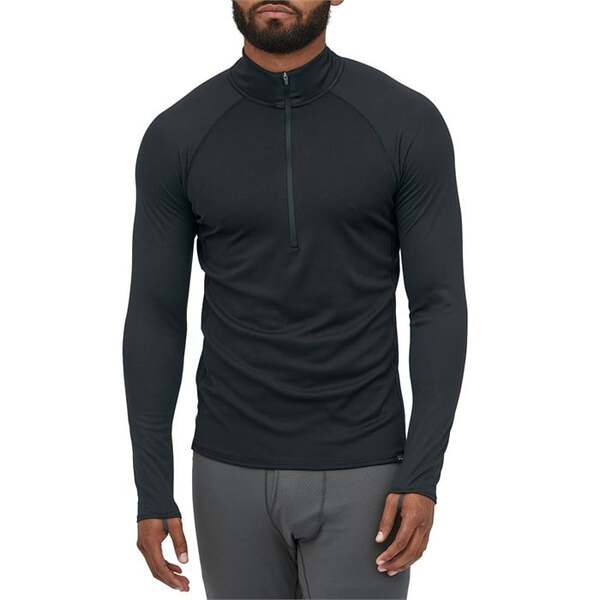 パタゴニア メンズ Tシャツ トップス Patagonia CapileneR Midweight Zip-Neck Top Black