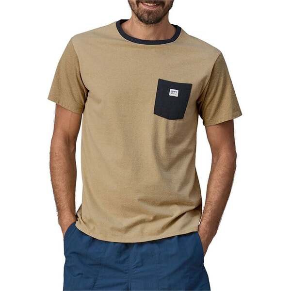 パタゴニア メンズ Tシャツ トップス Patagonia Shop Sticker Pocket Responsibili T-Shirt - Men's Nautilus Tan