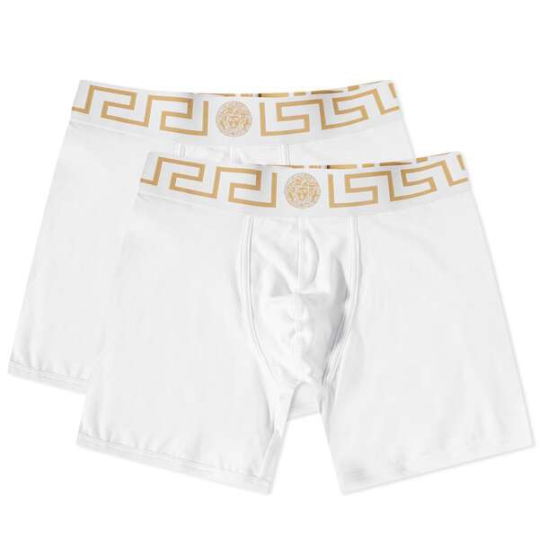 ヴェルサーチ メンズ カジュアルパンツ ボトムス Versace Greek Logo Waistband Boxer - 2 Pack White