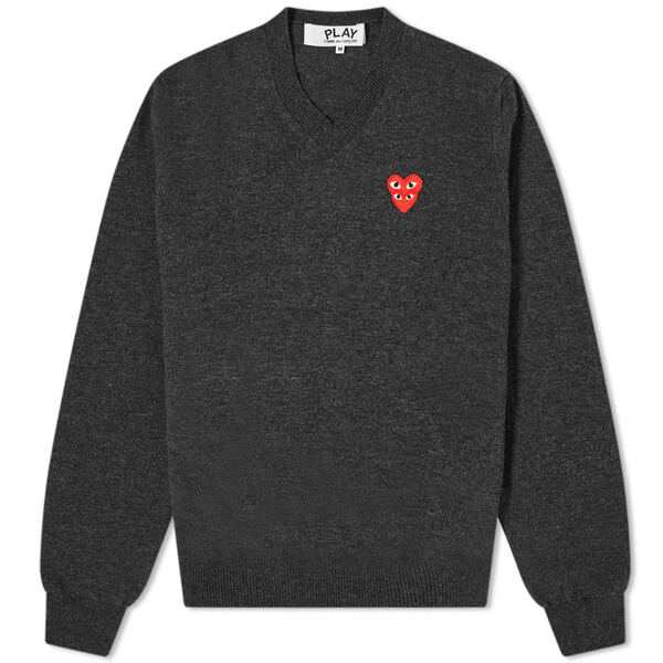 コム・デ・ギャルソン メンズ ニット・セーター アウター Comme des Garcons Play Overlapping Heart V-Neck Jumper Grey