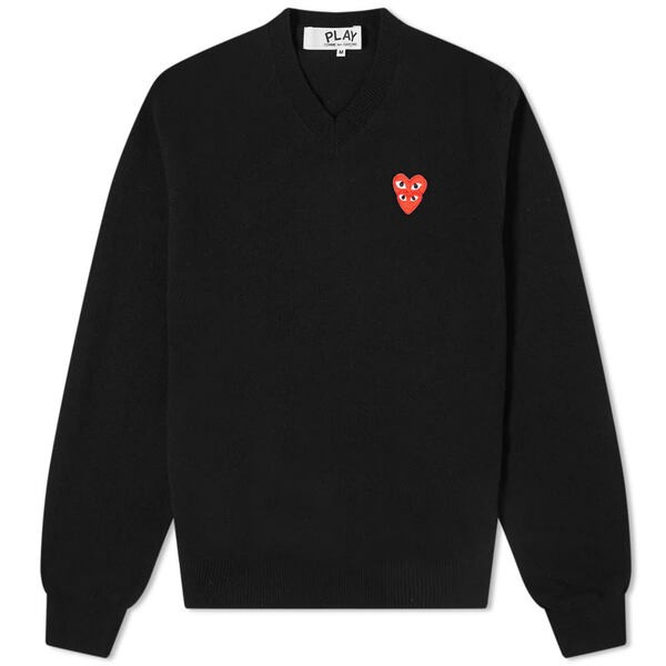 コム・デ・ギャルソン メンズ ニット・セーター アウター Comme des Garcons Play Overlapping Heart V-Neck Jumper Black