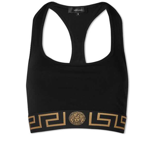 ヴェルサーチ レディース ブラジャー アンダーウェア Versace Greca Logo Sports Bra Black