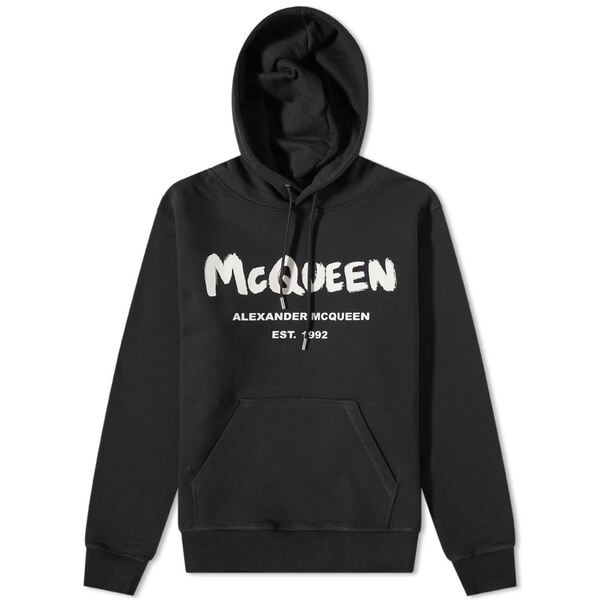 アレキサンダー・マックイーン メンズ パーカー・スウェット アウター Alexander McQueen Grafitti Logo Popover Hoody Black & Ivory