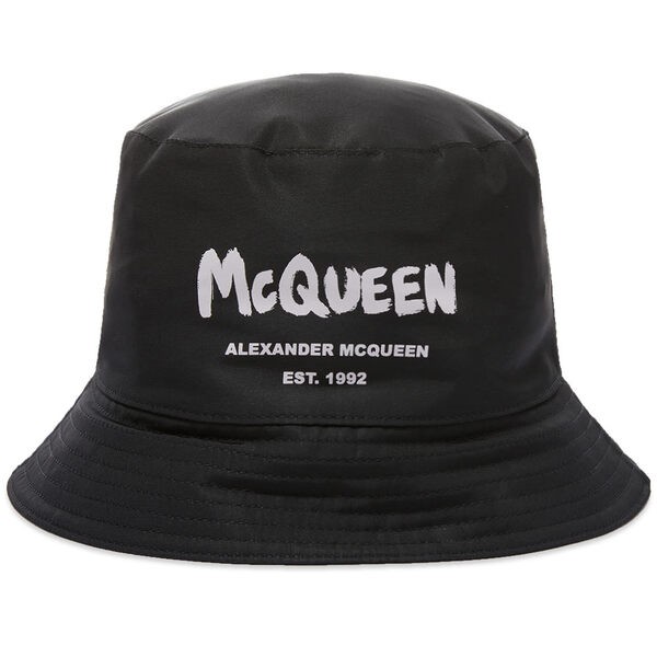 アレキサンダー・マックイーン メンズ 帽子 アクセサリー Alexander McQueen Graffiti Logo Bucket Hat Black & Ivory