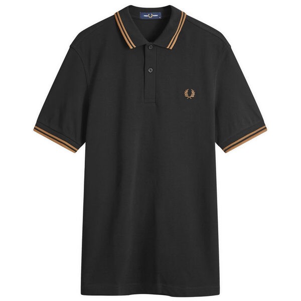 フレッドペリー メンズ ポロシャツ トップス Fred Perry Slim Fit Twin Tipped Polo Black & Shaded Stone