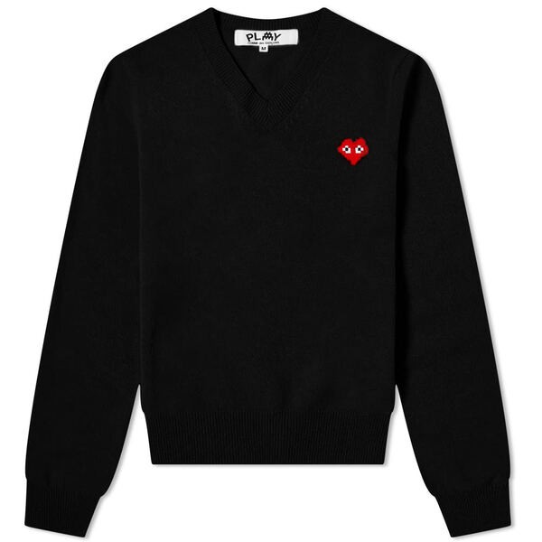 コム・デ・ギャルソン メンズ パーカー・スウェット アウター CDG Play Invader Heart V-Neck Pullover Black