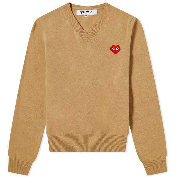 コム・デ・ギャルソン メンズ パーカー・スウェット アウター CDG Play Invader Heart V-Neck Pullover Camel