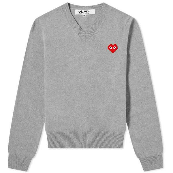 コム・デ・ギャルソン メンズ パーカー・スウェット アウター CDG Play Invader Heart V-Neck Pullover Light Grey