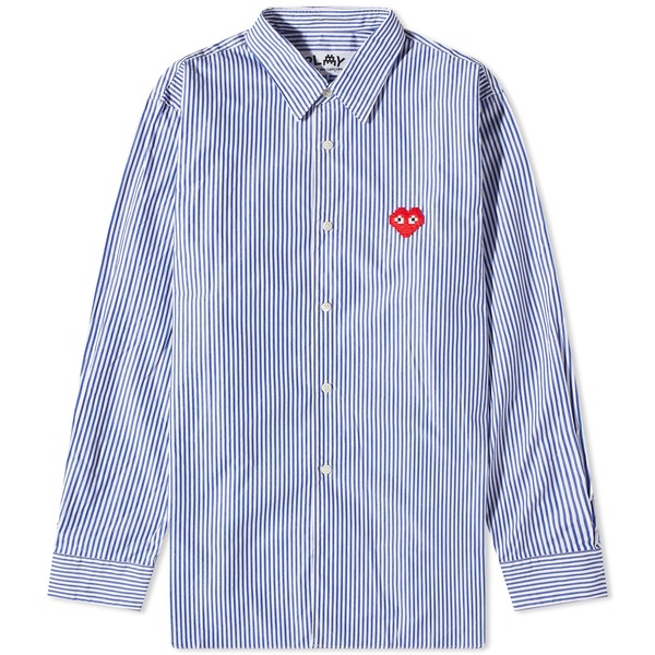 コム・デ・ギャルソン メンズ シャツ トップス Comme des Garcons Play Invader Heart Striped Shirt Blue & Whiteの通販は 59,290円