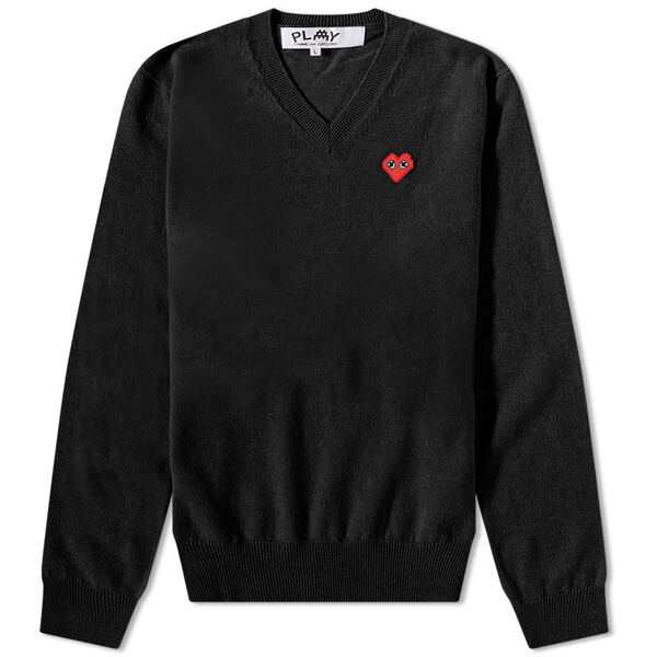 コム・デ・ギャルソン メンズ ニット・セーター アウター Comme des Garcons Play Invader Heart V-Neck Knit Black