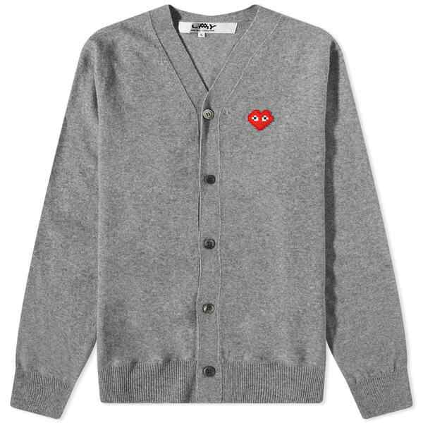 コム・デ・ギャルソン メンズ ニット・セーター アウター Comme des Garcons Play Invader Heart V-Neck Cardigan Light Grey