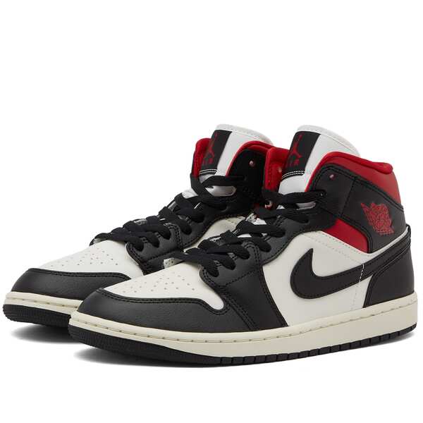 ナイキ メンズ スニーカー シューズ Air Jordan 1 Mid W Black, Gym Red & Sailの通販は