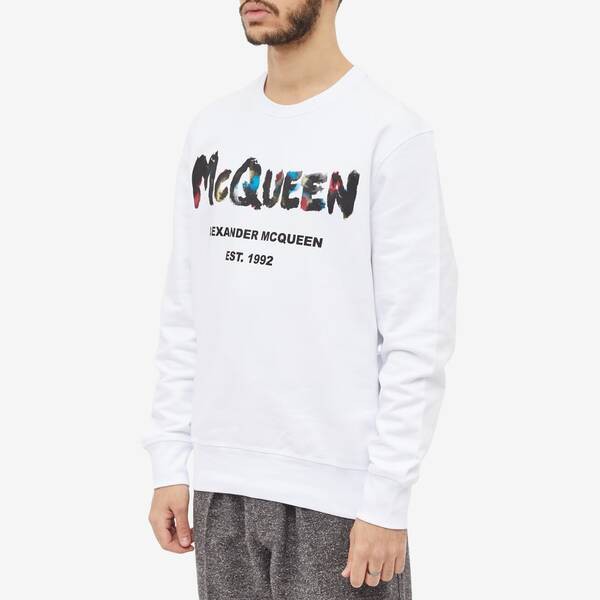 アレキサンダー・マックイーン メンズ パーカー・スウェット アウター Alexander McQueen Multicoloured Grafitti  Logo Crew Sweat White