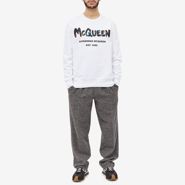 アレキサンダー・マックイーン メンズ パーカー・スウェット アウター Alexander McQueen Multicoloured Grafitti  Logo Crew Sweat White