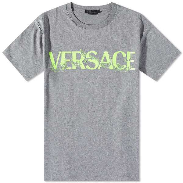 ヴェルサーチ メンズ Tシャツ トップス Versace Baroque Text Logo Tee Medium Grey